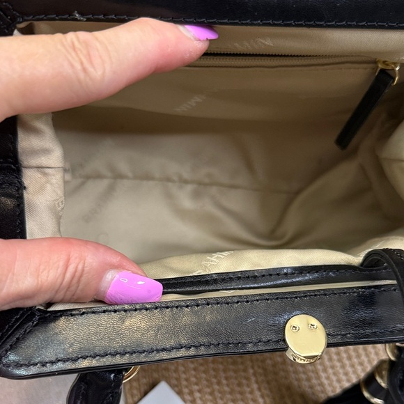 Brahmin Mini Layla Espresso Mist Black and Cream-Embossed Satchel/small wallet. - Picture 12 of 17